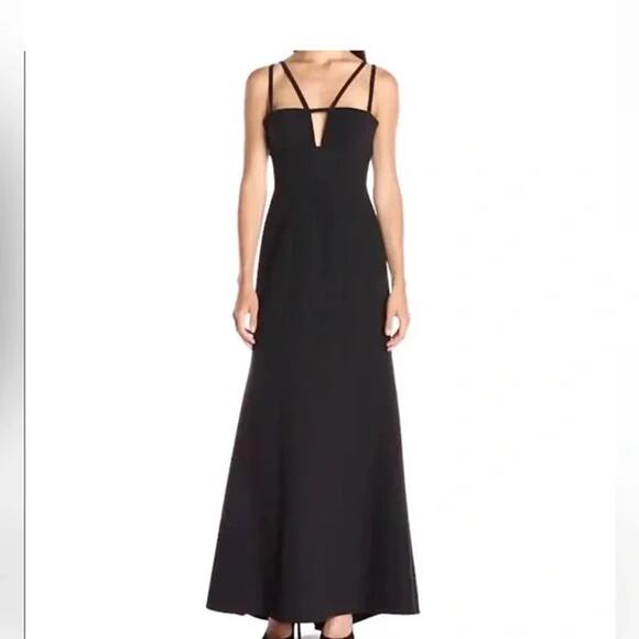 BCBG Max Azria Leola Double Strap Cut Out Black Dress Formal Gown Mermaid Cut 4 - Picture 1 of 8